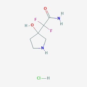 molecular formula C6H11ClF2N2O2 B2703138 2,2-Difluoro-2-(3-hydroxypyrrolidin-3-yl)acetamide hydrochloride CAS No. 2225147-44-2