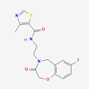 molecular formula C16H16FN3O3S B2703151 N-(2-(7-fluoro-3-oxo-2,3-dihydrobenzo[f][1,4]oxazepin-4(5H)-yl)ethyl)-4-methylthiazole-5-carboxamide CAS No. 1904199-21-8