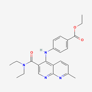 molecular formula C23H26N4O3 B2703157 Ethyl 4-{[3-(diethylcarbamoyl)-7-methyl-1,8-naphthyridin-4-yl]amino}benzoate CAS No. 1251565-87-3
