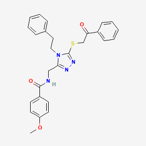 4-methoxy-N-((5-((2-oxo-2-phenylethyl)thio)-4-phenethyl-4H-1,2,4-triazol-3-yl)methyl)benzamide