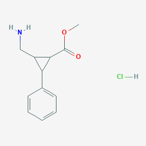 molecular formula C12H16ClNO2 B2703211 Methyl 2-(aminomethyl)-3-phenylcyclopropane-1-carboxylate hydrochloride CAS No. 2416233-75-3