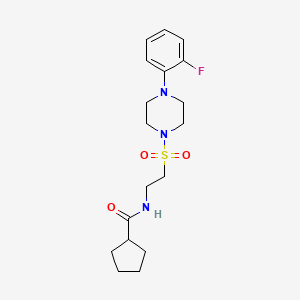 molecular formula C18H26FN3O3S B2703215 N-(2-{[4-(2-fluorophenyl)piperazin-1-yl]sulfonyl}ethyl)cyclopentanecarboxamide CAS No. 897613-38-6