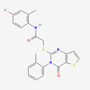molecular formula C22H18FN3O2S2 B2703227 N-(4-fluoro-2-methylphenyl)-2-{[3-(2-methylphenyl)-4-oxo-3,4-dihydrothieno[3,2-d]pyrimidin-2-yl]sulfanyl}acetamide CAS No. 1291856-11-5