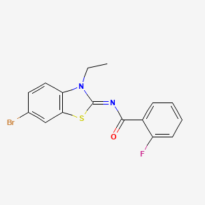 molecular formula C16H12BrFN2OS B2703246 N-[(2E)-6-bromo-3-ethyl-2,3-dihydro-1,3-benzothiazol-2-ylidene]-2-fluorobenzamide CAS No. 865544-47-4