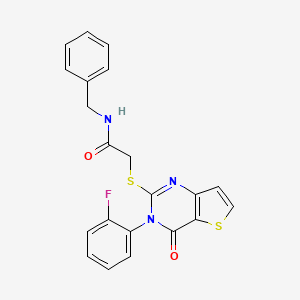 molecular formula C21H16FN3O2S2 B2703273 N-benzyl-2-{[3-(2-fluorophenyl)-4-oxo-3H,4H-thieno[3,2-d]pyrimidin-2-yl]sulfanyl}acetamide CAS No. 1260629-67-1