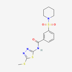 molecular formula C15H18N4O3S3 B2703328 N-(5-methylsulfanyl-1,3,4-thiadiazol-2-yl)-3-piperidin-1-ylsulfonylbenzamide CAS No. 637325-87-2