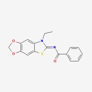 molecular formula C17H14N2O3S B2703474 N-[(11E)-12-ethyl-4,6-dioxa-10-thia-12-azatricyclo[7.3.0.0^{3,7}]dodeca-1(9),2,7-trien-11-ylidene]benzamide CAS No. 1321939-84-7