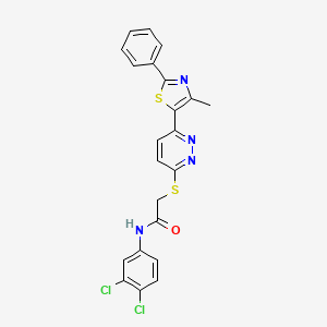 molecular formula C22H16Cl2N4OS2 B2703493 N-(3,4-DICHLOROPHENYL)-2-{[6-(4-METHYL-2-PHENYL-1,3-THIAZOL-5-YL)PYRIDAZIN-3-YL]SULFANYL}ACETAMIDE CAS No. 892417-30-0