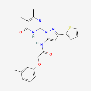 molecular formula C22H21N5O3S B2703532 N-(1-(4,5-dimethyl-6-oxo-1,6-dihydropyrimidin-2-yl)-3-(thiophen-2-yl)-1H-pyrazol-5-yl)-2-(m-tolyloxy)acetamide CAS No. 1172323-74-8