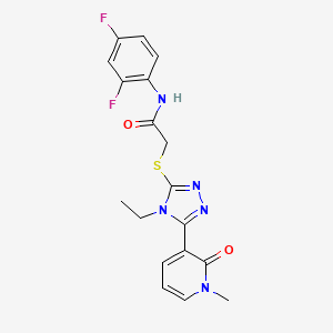molecular formula C18H17F2N5O2S B2703560 N-(2,4-difluorophenyl)-2-((4-ethyl-5-(1-methyl-2-oxo-1,2-dihydropyridin-3-yl)-4H-1,2,4-triazol-3-yl)thio)acetamide CAS No. 1105227-63-1