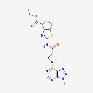 molecular formula C18H20N8O3S B2703585 ethyl 2-(1-(3-methyl-3H-[1,2,3]triazolo[4,5-d]pyrimidin-7-yl)azetidine-3-carboxamido)-5,6-dihydro-4H-cyclopenta[d]thiazole-4-carboxylate CAS No. 1448132-70-4