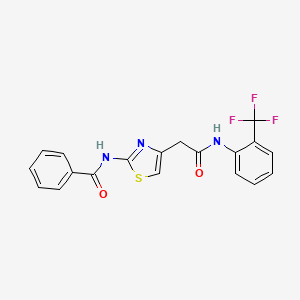 molecular formula C19H14F3N3O2S B2703589 N-(4-(2-oxo-2-((2-(trifluoromethyl)phenyl)amino)ethyl)thiazol-2-yl)benzamide CAS No. 921834-15-3