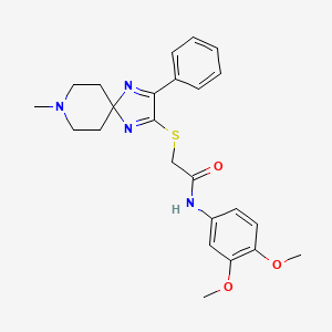 molecular formula C24H28N4O3S B2703591 N-(3,4-DIMETHOXYPHENYL)-2-({8-METHYL-3-PHENYL-1,4,8-TRIAZASPIRO[4.5]DECA-1,3-DIEN-2-YL}SULFANYL)ACETAMIDE CAS No. 1189874-30-3