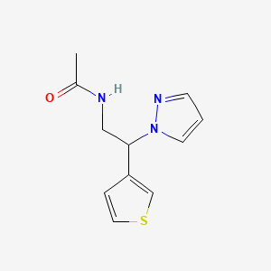 molecular formula C11H13N3OS B2703621 N-(2-(1H-pyrazol-1-yl)-2-(thiophen-3-yl)ethyl)acetamide CAS No. 2034595-26-9