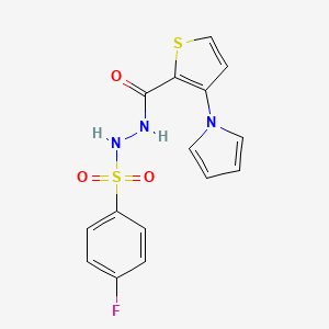 molecular formula C15H12FN3O3S2 B2703659 4-fluoro-N'-{[3-(1H-pyrrol-1-yl)-2-thienyl]carbonyl}benzenesulfonohydrazide CAS No. 672925-21-2