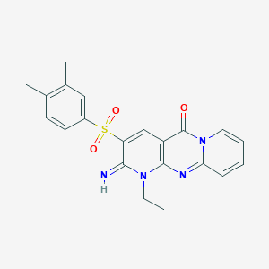 molecular formula C21H20N4O3S B2703740 3-((3,4-二甲基苯基)磺酰)-1-乙基-2-亚氨基-1H-二嘧并[1,2-a:2',3'-d]嘧啶-5(2H)-酮 CAS No. 877779-38-9