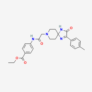 molecular formula C25H28N4O4 B2703789 Ethyl 4-(2-(3-oxo-2-(p-tolyl)-1,4,8-triazaspiro[4.5]dec-1-en-8-yl)acetamido)benzoate CAS No. 932291-86-6