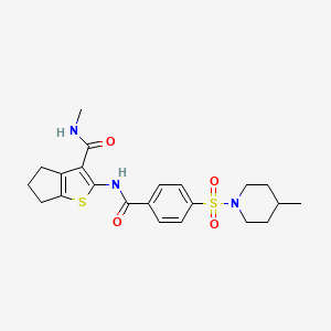 molecular formula C22H27N3O4S2 B2703879 N-methyl-2-{4-[(4-methylpiperidin-1-yl)sulfonyl]benzamido}-4H,5H,6H-cyclopenta[b]thiophene-3-carboxamide CAS No. 893097-93-3
