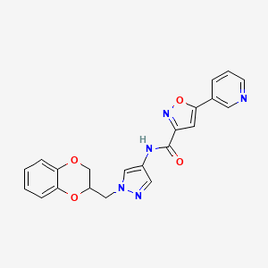molecular formula C21H17N5O4 B2703926 N-(1-((2,3-dihydrobenzo[b][1,4]dioxin-2-yl)methyl)-1H-pyrazol-4-yl)-5-(pyridin-3-yl)isoxazole-3-carboxamide CAS No. 1706083-15-9