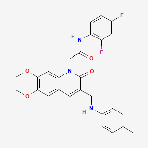 molecular formula C27H23F2N3O4 B2703943 N-(2,4-difluorophenyl)-2-(8-{[(4-methylphenyl)amino]methyl}-7-oxo-2H,3H,6H,7H-[1,4]dioxino[2,3-g]quinolin-6-yl)acetamide CAS No. 894552-94-4
