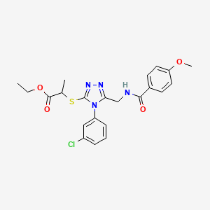 molecular formula C22H23ClN4O4S B2703961 ethyl 2-((4-(3-chlorophenyl)-5-((4-methoxybenzamido)methyl)-4H-1,2,4-triazol-3-yl)thio)propanoate CAS No. 476449-68-0