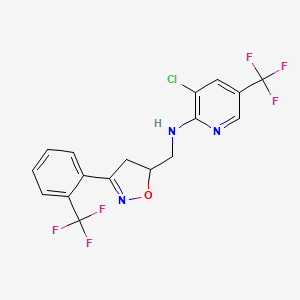 molecular formula C17H12ClF6N3O B2704004 N-[3-chloro-5-(trifluoromethyl)-2-pyridinyl]-N-({3-[2-(trifluoromethyl)phenyl]-4,5-dihydro-5-isoxazolyl}methyl)amine CAS No. 1210714-37-6