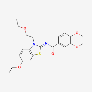 molecular formula C22H24N2O5S B2704038 N-[(2Z)-6-ethoxy-3-(2-ethoxyethyl)-2,3-dihydro-1,3-benzothiazol-2-ylidene]-2,3-dihydro-1,4-benzodioxine-6-carboxamide CAS No. 865174-35-2