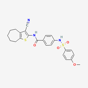 molecular formula C24H23N3O4S2 B2704042 N-(3-cyano-5,6,7,8-tetrahydro-4H-cyclohepta[b]thiophen-2-yl)-4-(4-methoxyphenylsulfonamido)benzamide CAS No. 898457-14-2