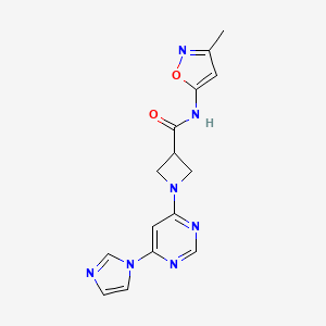 molecular formula C15H15N7O2 B2704057 1-(6-(1H-imidazol-1-yl)pyrimidin-4-yl)-N-(3-methylisoxazol-5-yl)azetidine-3-carboxamide CAS No. 2034229-61-1