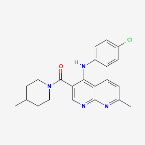 molecular formula C22H23ClN4O B2704114 N-(4-chlorophenyl)-7-methyl-3-(4-methylpiperidine-1-carbonyl)-1,8-naphthyridin-4-amine CAS No. 1251611-11-6