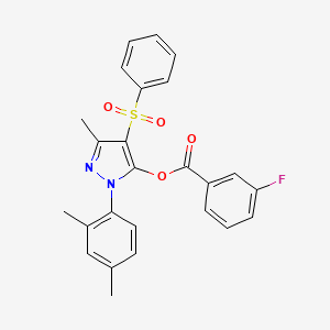 1-(2,4-dimethylphenyl)-3-methyl-4-(phenylsulfonyl)-1H-pyrazol-5-yl 3-fluorobenzoate