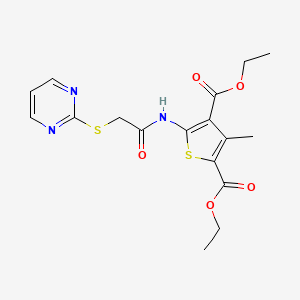 molecular formula C17H19N3O5S2 B2704161 Diethyl 3-methyl-5-(2-(pyrimidin-2-ylthio)acetamido)thiophene-2,4-dicarboxylate CAS No. 403844-91-7