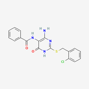 molecular formula C18H15ClN4O2S B2704196 N-(4-amino-2-((2-chlorobenzyl)thio)-6-oxo-1,6-dihydropyrimidin-5-yl)benzamide CAS No. 888415-54-1