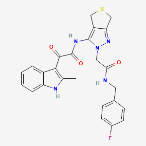 molecular formula C25H22FN5O3S B2704205 N-(2-(2-((4-fluorobenzyl)amino)-2-oxoethyl)-4,6-dihydro-2H-thieno[3,4-c]pyrazol-3-yl)-2-(2-methyl-1H-indol-3-yl)-2-oxoacetamide CAS No. 1105250-43-8