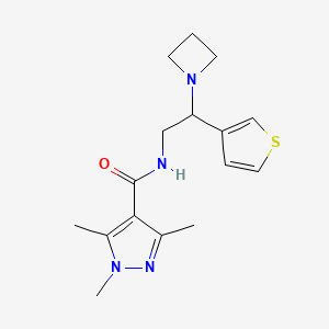 molecular formula C16H22N4OS B2704211 N-(2-(azetidin-1-yl)-2-(thiophen-3-yl)ethyl)-1,3,5-trimethyl-1H-pyrazole-4-carboxamide CAS No. 2034598-03-1