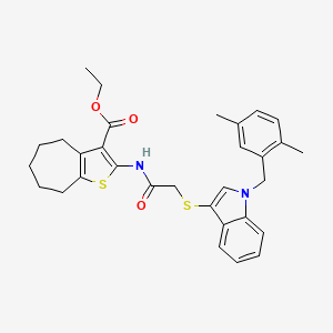 B2704224 ethyl 2-(2-((1-(2,5-dimethylbenzyl)-1H-indol-3-yl)thio)acetamido)-5,6,7,8-tetrahydro-4H-cyclohepta[b]thiophene-3-carboxylate CAS No. 681279-94-7