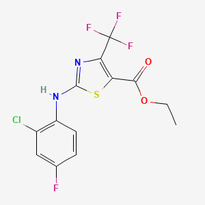 molecular formula C13H9ClF4N2O2S B2704255 Ethyl 2-[(2-chloro-4-fluorophenyl)amino]-4-(trifluoromethyl)-1,3-thiazole-5-carboxylate CAS No. 937597-86-9