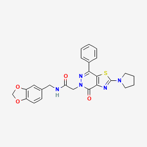 molecular formula C25H23N5O4S B2704334 N-(benzo[d][1,3]dioxol-5-ylmethyl)-2-(4-oxo-7-phenyl-2-(pyrrolidin-1-yl)thiazolo[4,5-d]pyridazin-5(4H)-yl)acetamide CAS No. 1105218-00-5