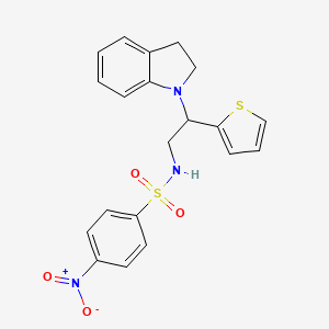 molecular formula C20H19N3O4S2 B2704406 N-(2-(indolin-1-yl)-2-(thiophen-2-yl)ethyl)-4-nitrobenzenesulfonamide CAS No. 898452-06-7