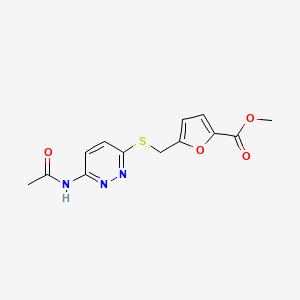 molecular formula C13H13N3O4S B2704461 Methyl 5-(((6-acetamidopyridazin-3-yl)thio)methyl)furan-2-carboxylate CAS No. 1021091-42-8