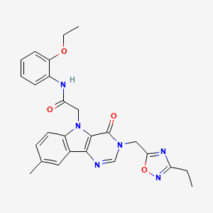 molecular formula C26H26N6O4 B2704466 N-(2-ethoxyphenyl)-2-{3-[(3-ethyl-1,2,4-oxadiazol-5-yl)methyl]-8-methyl-4-oxo-3H,4H,5H-pyrimido[5,4-b]indol-5-yl}acetamide CAS No. 1112026-46-6