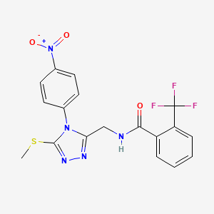 molecular formula C18H14F3N5O3S B2704477 N-{[5-(methylsulfanyl)-4-(4-nitrophenyl)-4H-1,2,4-triazol-3-yl]methyl}-2-(trifluoromethyl)benzamide CAS No. 389070-97-7