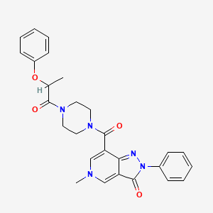 molecular formula C27H27N5O4 B2704497 5-methyl-7-(4-(2-phenoxypropanoyl)piperazine-1-carbonyl)-2-phenyl-2H-pyrazolo[4,3-c]pyridin-3(5H)-one CAS No. 1021026-65-2