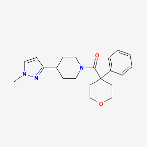 molecular formula C21H27N3O2 B2704504 (4-(1-methyl-1H-pyrazol-3-yl)piperidin-1-yl)(4-phenyltetrahydro-2H-pyran-4-yl)methanone CAS No. 2034555-28-5