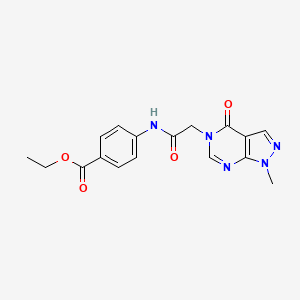 molecular formula C17H17N5O4 B2704519 ethyl 4-(2-{1-methyl-4-oxo-1H,4H,5H-pyrazolo[3,4-d]pyrimidin-5-yl}acetamido)benzoate CAS No. 866844-58-8