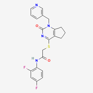 molecular formula C21H18F2N4O2S B2704539 N-(2,4-difluorophenyl)-2-((2-oxo-1-(pyridin-3-ylmethyl)-2,5,6,7-tetrahydro-1H-cyclopenta[d]pyrimidin-4-yl)thio)acetamide CAS No. 933251-39-9