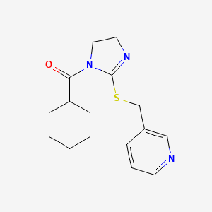 molecular formula C16H21N3OS B2704573 Cyclohexyl-[2-(pyridin-3-ylmethylsulfanyl)-4,5-dihydroimidazol-1-yl]methanone CAS No. 851807-31-3