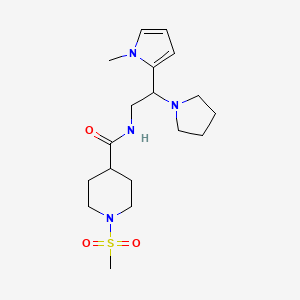 molecular formula C18H30N4O3S B2704582 N-(2-(1-methyl-1H-pyrrol-2-yl)-2-(pyrrolidin-1-yl)ethyl)-1-(methylsulfonyl)piperidine-4-carboxamide CAS No. 1049358-82-8