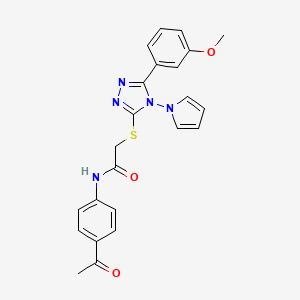 molecular formula C23H21N5O3S B2704597 N-(4-acetylphenyl)-2-{[5-(3-methoxyphenyl)-4-(1H-pyrrol-1-yl)-4H-1,2,4-triazol-3-yl]sulfanyl}acetamide CAS No. 896317-88-7