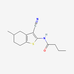 molecular formula C14H18N2OS B2704603 N-(3-cyano-5-methyl-4,5,6,7-tetrahydro-1-benzothiophen-2-yl)butanamide CAS No. 476285-47-9